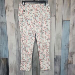 Lisette L White Multicolor Splash Print Pull On Ankle Pants Size 6